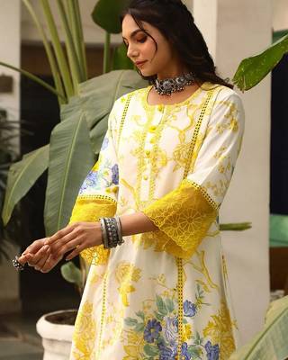 Yellow color smart and stylish viscose fabric elegant kurta set 3