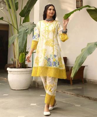 Yellow color smart and stylish viscose fabric elegant kurta set 4