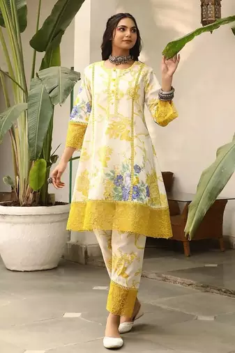Yellow color smart and stylish viscose fabric elegant kurta set