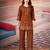 Coffee color smart thread embroidery rayon fabric co-ord set