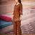 Coffee color smart thread embroidery rayon fabric co-ord set