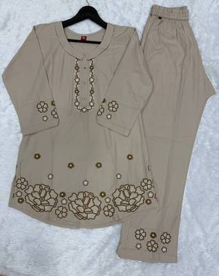 Off white color smart thread embroidery rayon fabric co-ord set 5