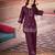 Wine color smart thread embroidery rayon fabric co-ord set