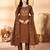 Coffee color marina silk fabric thread embroidered ethnic fancy kurta set