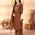 Coffee color marina silk fabric thread embroidered ethnic fancy kurta set