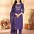 Violet color marina silk fabric thread embroidered ethnic fancy kurta set