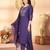 Violet color marina silk fabric thread embroidered ethnic fancy kurta set