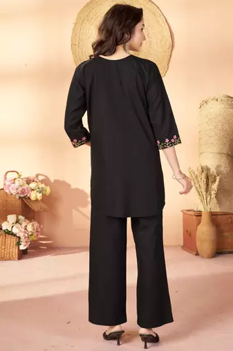 Black color thread work co-ord set dress for trendy girls