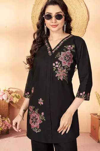 Black color thread work co-ord set dress for trendy girls