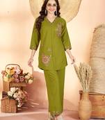 Mehendi color thread work co-ord set dress for trendy girls