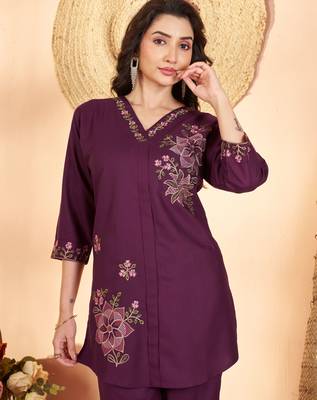 Wine color thread work co-ord set dress for trendy girls 3