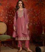 Pink color smart and ethnic silk fabric embroidered partywear suit