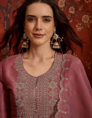 Pink color smart and ethnic silk fabric embroidered partywear suit 3