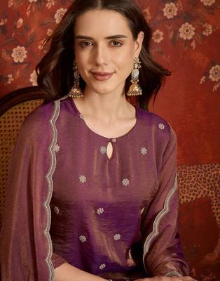 Purple color smart and ethnic silk fabric embroidered partywear suit 3