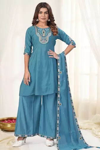 Rama color viscose roman silk readymade suit for ethnic rich looks