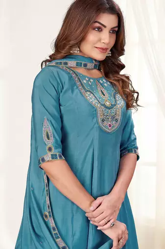 Rama color viscose roman silk readymade suit for ethnic rich looks
