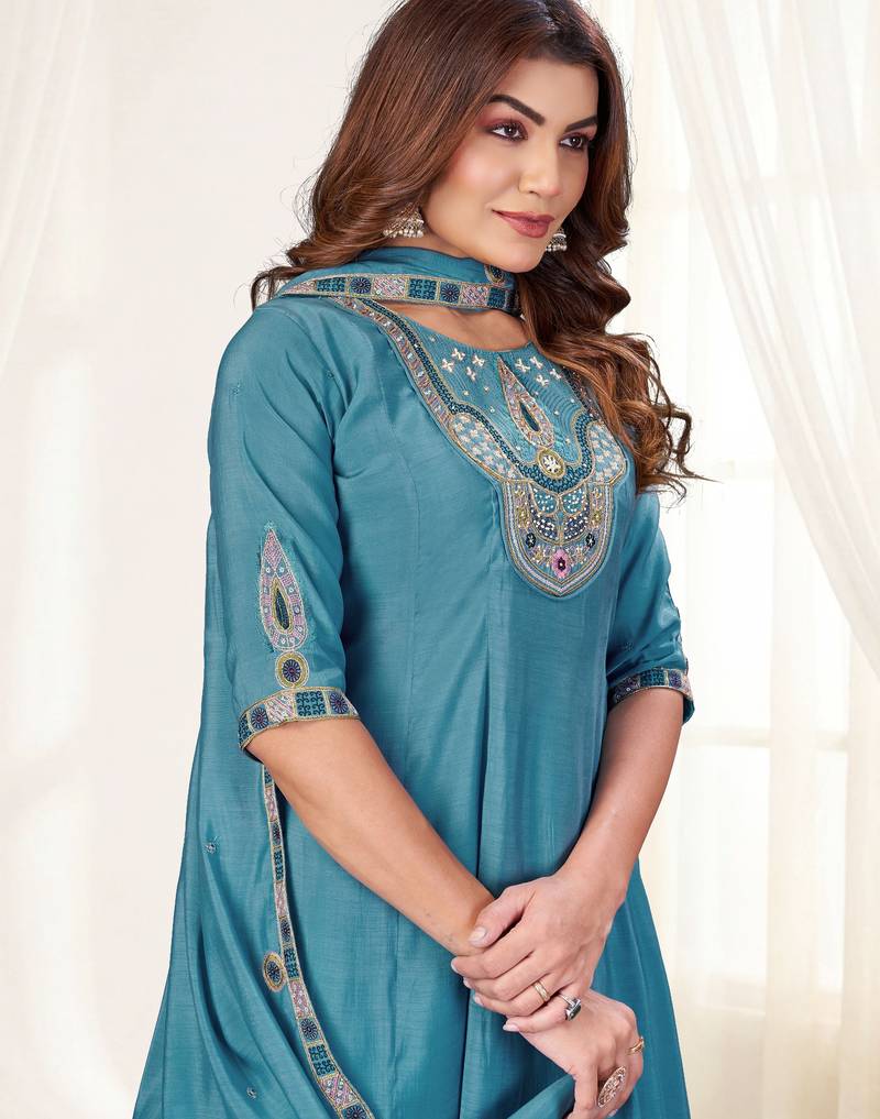 Rama color viscose roman silk readymade suit for ethnic rich looks