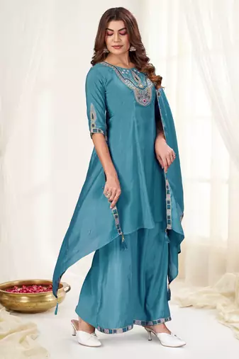 Rama color viscose roman silk readymade suit for ethnic rich looks