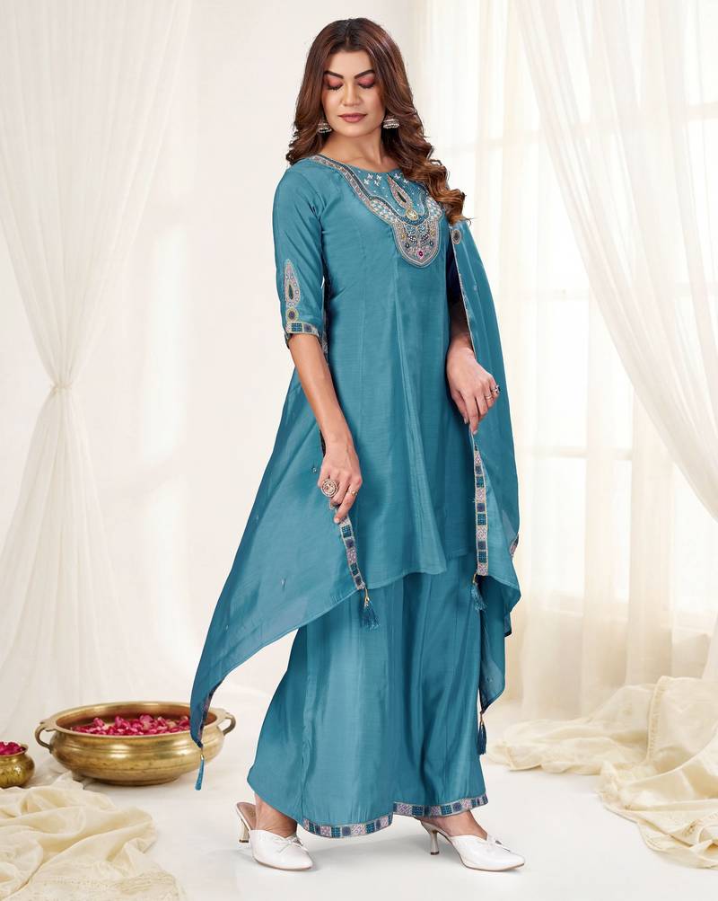 Rama color viscose roman silk readymade suit for ethnic rich looks