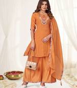 Rust color viscose roman silk readymade suit for ethnic rich looks