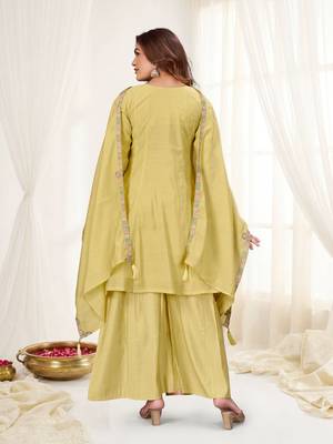 Cream color viscose roman silk readymade suit for ethnic rich looks 2