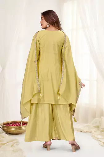 Cream color viscose roman silk readymade suit for ethnic rich looks