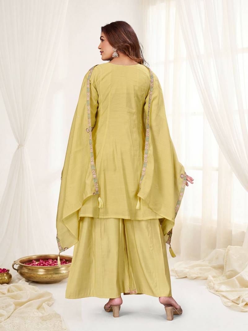 Cream color viscose roman silk readymade suit for ethnic rich looks