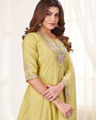 Cream color viscose roman silk readymade suit for ethnic rich looks 3