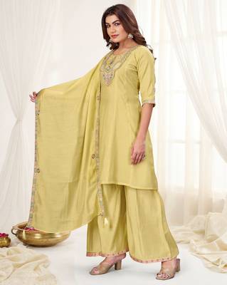 Cream color viscose roman silk readymade suit for ethnic rich looks 4