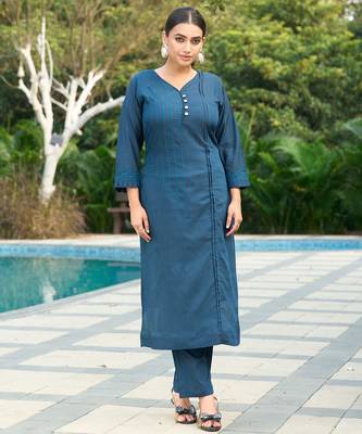 Blue color smart and elegant roman silk fabric smart looks top bottom set 1
