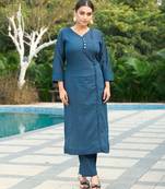 Blue color smart and elegant roman silk fabric smart looks top bottom set