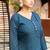Blue color smart and elegant roman silk fabric smart looks top bottom set