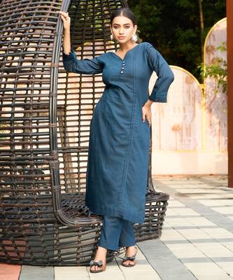 Blue color smart and elegant roman silk fabric smart looks top bottom set 4