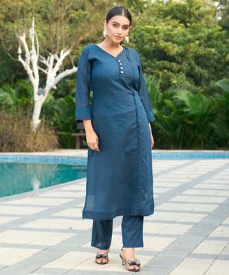 Blue color smart and elegant roman silk fabric smart looks top bottom set 5