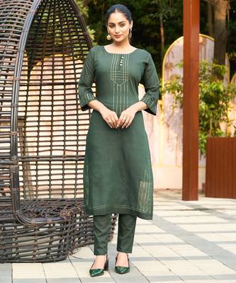 Green color smart and elegant roman silk fabric smart looks top bottom set 1