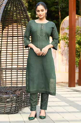 Green color smart and elegant roman silk fabric smart looks top bottom set