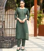 Green color smart and elegant roman silk fabric smart looks top bottom set