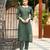 Green color smart and elegant roman silk fabric smart looks top bottom set