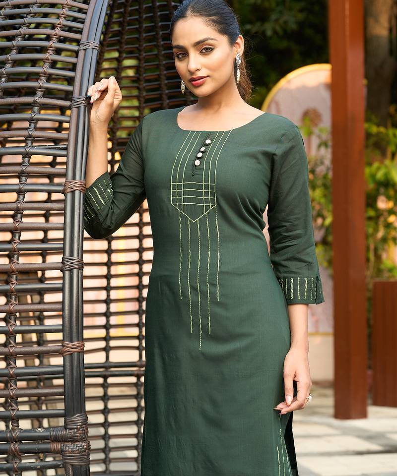 Green color smart and elegant roman silk fabric smart looks top bottom set