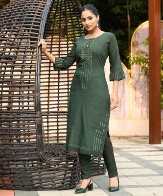 Green color smart and elegant roman silk fabric smart looks top bottom set 4