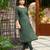 Green color smart and elegant roman silk fabric smart looks top bottom set