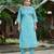 Teal color smart and elegant roman silk fabric smart looks top bottom set