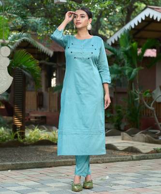 Teal color smart and elegant roman silk fabric smart looks top bottom set 4