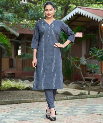 Grey color smart and elegant roman silk fabric smart looks top bottom set 1