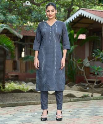 Grey color smart and elegant roman silk fabric smart looks top bottom set 4