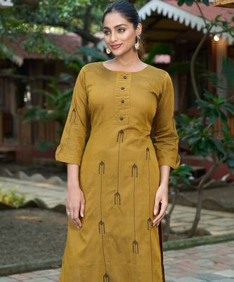 Mustard color smart and elegant roman silk fabric smart looks top bottom set 3