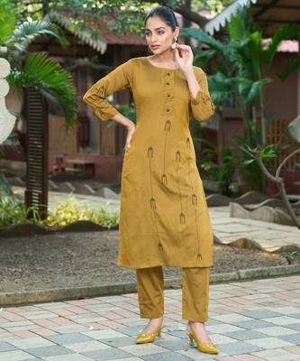 Mustard color smart and elegant roman silk fabric smart looks top bottom set 5