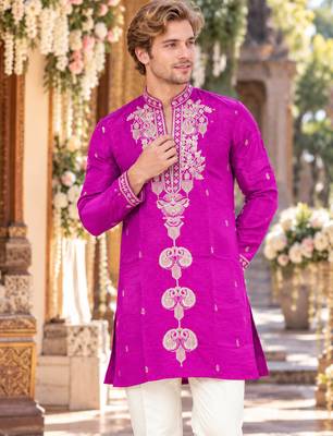 Purple embroidery work roman straight kurta 2