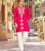 Pink embroidery work roman straight kurta