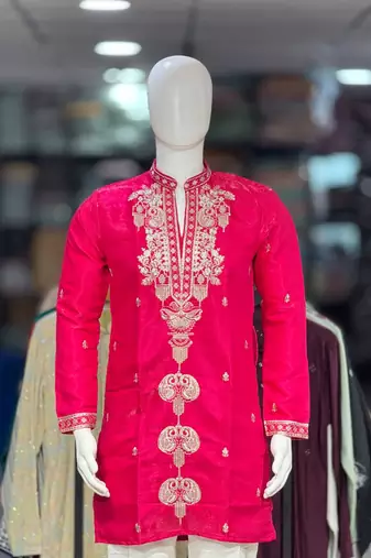 Pink embroidery work roman straight kurta